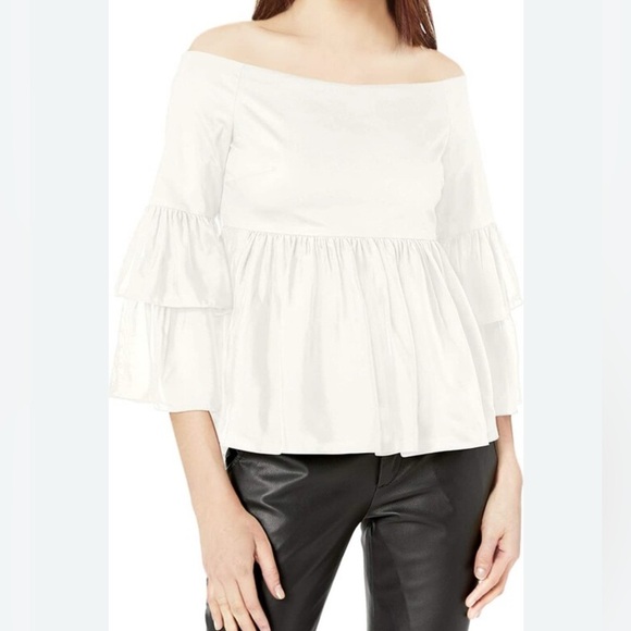 NWT Rachel Zoe Women’s Cotton & Silk Off The Shoulder Tiered Ruffle Top Ecru Sz6 - Picture 1 of 10